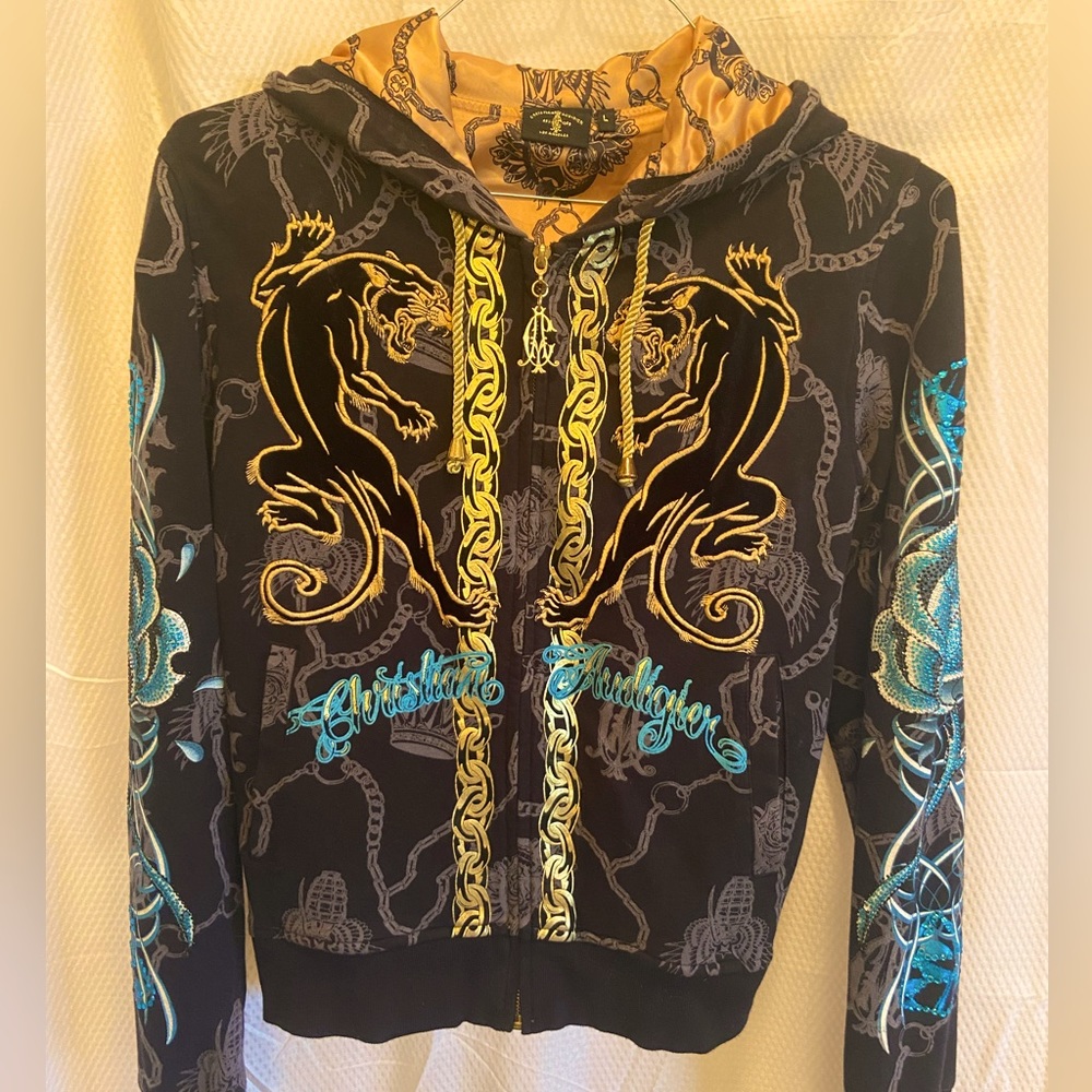 Christian Audigier Silk/cotton jacket with hood